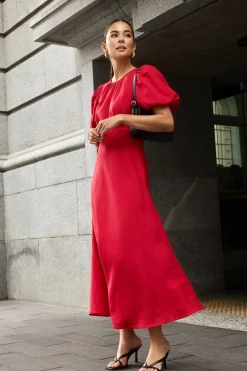 Stories be Told Stage Cherry Puff Sleeve Floaty Maxi Dress