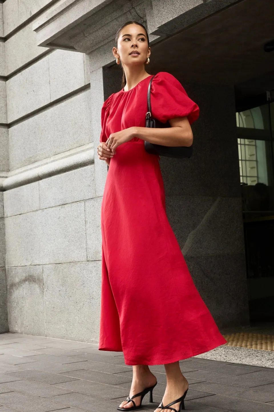 Stories be Told Stage Cherry Puff Sleeve Floaty Maxi Dress