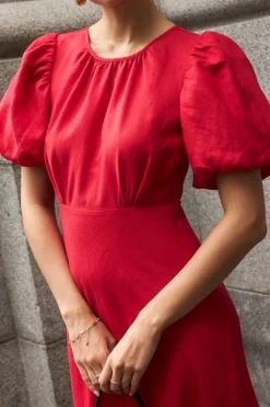 Stories be Told Stage Cherry Puff Sleeve Floaty Maxi Dress