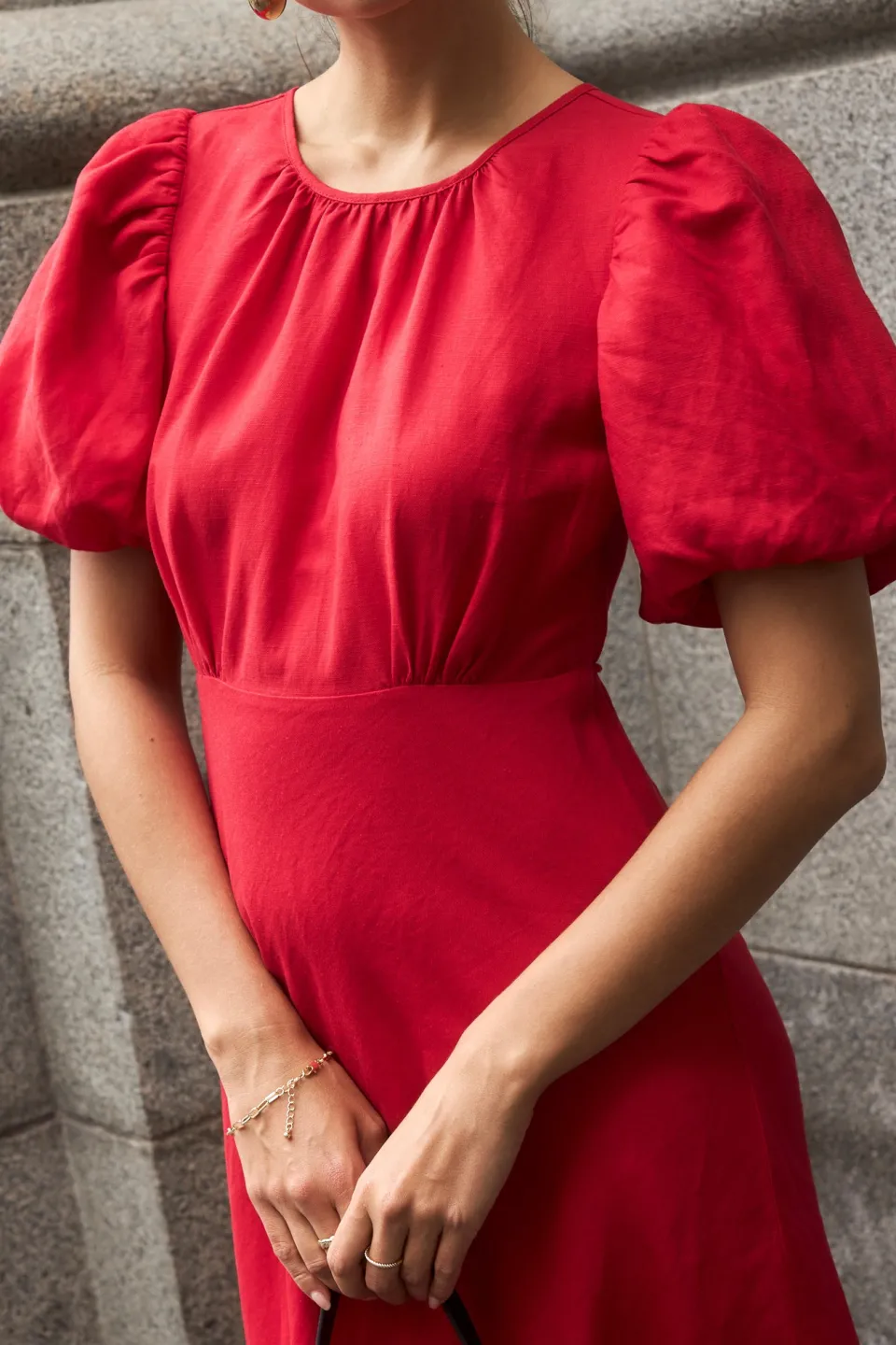 Stories be Told Stage Cherry Puff Sleeve Floaty Maxi Dress