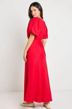 Stories be Told Stage Cherry Puff Sleeve Floaty Maxi Dress