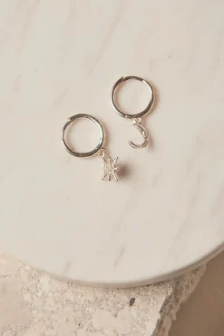 Georgia Mae Star And Moon Huggie EOL Silver Earrings