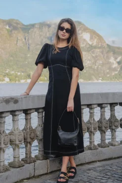 Stories be Told State Black Linen Blend SS Midi Dress