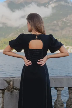 Stories be Told State Black Linen Blend SS Midi Dress