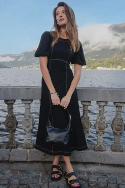 Stories be Told State Black Linen Blend SS Midi Dress