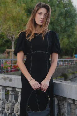 Stories be Told State Black Linen Blend SS Midi Dress