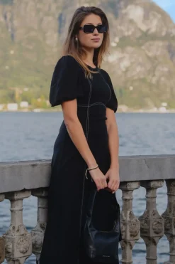 Stories be Told State Black Linen Blend SS Midi Dress