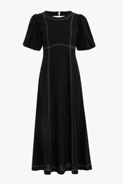 Stories be Told State Black Linen Blend SS Midi Dress