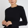 Among the Brave Stately Black LS Rib Funnel Neck Knit Top