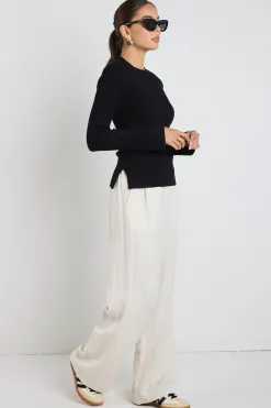 Among the Brave Stately Black LS Rib Funnel Neck Knit Top