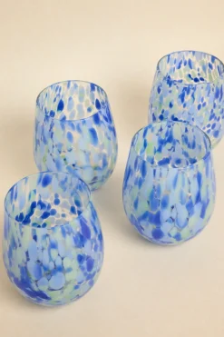 Willow u0026 Mae Stemless Blue Green Splatter Wine Glass