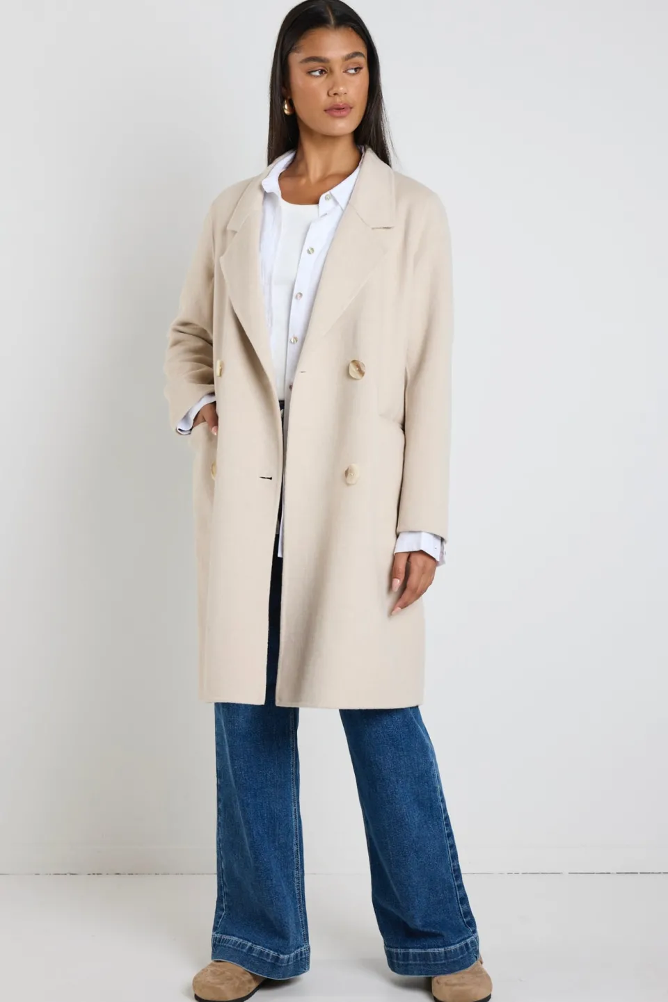 By Rosa. Stockholm Pumice Wool Blend Double Breasted Coat