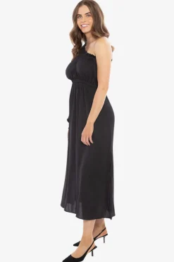 Leila + Luca Streamlined Black Self Spot One Sleeve Midi Dress