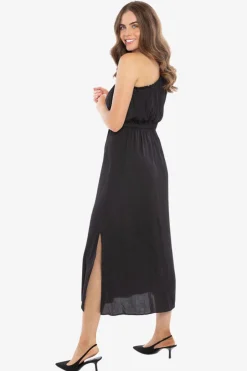Leila + Luca Streamlined Black Self Spot One Sleeve Midi Dress