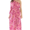 Leila + Luca Streamlined Bold Fuchsia Floral One Sleeve Midi Dress