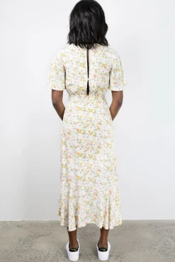 Among the Brave Striking Spring Floral Flutter Sleeve Cross Over Midi Dress