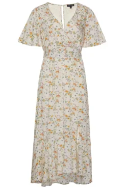 Among the Brave Striking Spring Floral Flutter Sleeve Cross Over Midi Dress