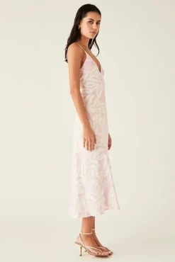 Esmaee Sumerset Pink White Midi Slip Dress