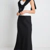 Among the Brave Summit Black Linen Blend Tie Waist Bias Maxi Skirt