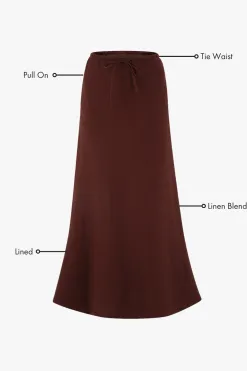 Among the Brave Summit Chocolate Linen Blend Tie Waist Bias Maxi Skirt