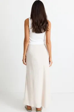 Among the Brave Summit Natural Linen Blend Tie Waist Bias Maxi Skirt