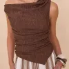 Sovere Summon Coffee Textured Off Shoulder Top