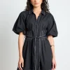 Among the Brave Sundown Black Puff Short Sleeve Mini Shirt Dress