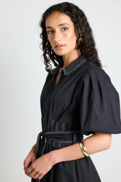 Among the Brave Sundown Black Puff Short Sleeve Mini Shirt Dress