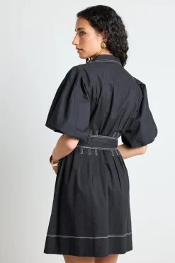 Among the Brave Sundown Black Puff Short Sleeve Mini Shirt Dress