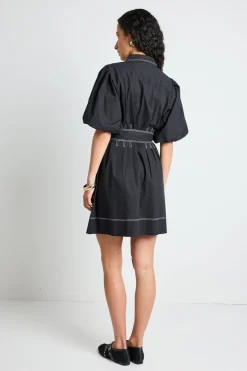 Among the Brave Sundown Black Puff Short Sleeve Mini Shirt Dress