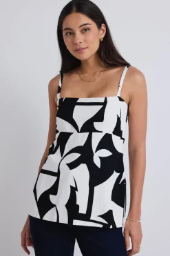 Stories be Told Sunkissed Black Ivory Cutout Print Split Hem Cami Top