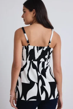 Stories be Told Sunkissed Black Ivory Cutout Print Split Hem Cami Top