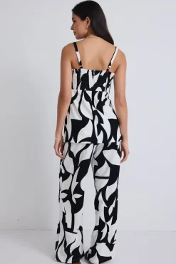 Stories be Told Sunkissed Black Ivory Cutout Print Split Hem Cami Top