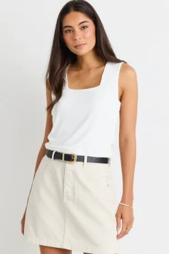 Among the Brave Sunny Soft Ivory Mini Denim Skirt
