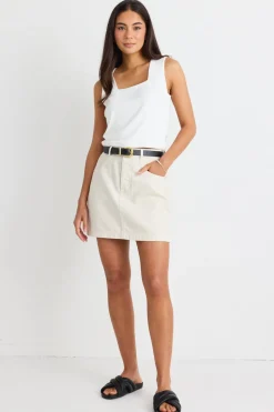 Among the Brave Sunny Soft Ivory Mini Denim Skirt