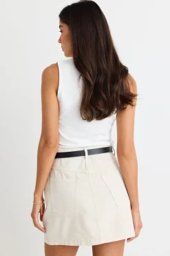 Among the Brave Sunny Soft Ivory Mini Denim Skirt
