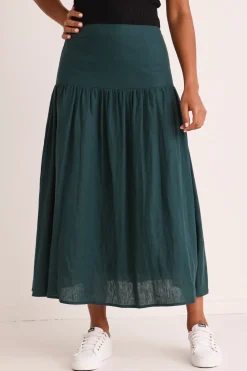 Among the Brave Sway Forest Linen Flat Basque Midi Skirt