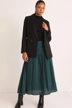 Among the Brave Sway Forest Linen Flat Basque Midi Skirt