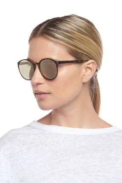 Le Specs Swizzle Thin Round Matte Tort Gold Mirror Sunglasses