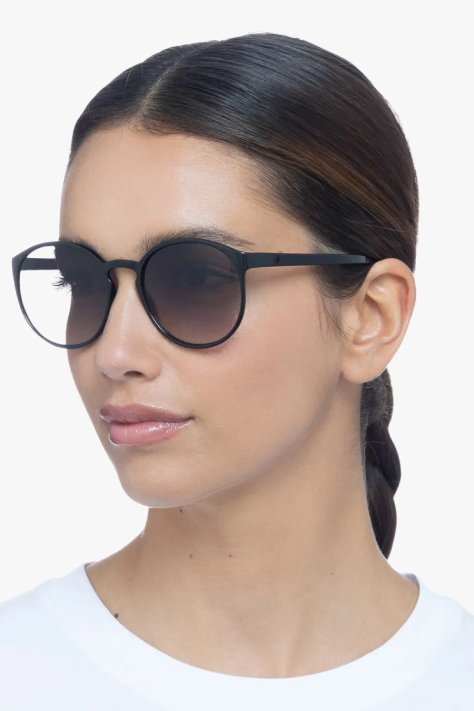 Le Specs Swizzle Thin Round Matte Black Smoke Gradient Lens Sunglasses