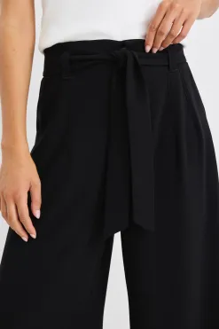 Stories be Told Sydney Black Crepe Wide Leg Tie Belt Pant