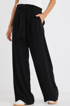Stories be Told Sydney Black Crepe Wide Leg Tie Belt Pant