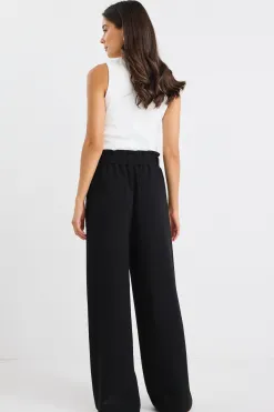 Stories be Told Sydney Black Crepe Wide Leg Tie Belt Pant
