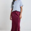 Stories be Told Talent Burgundy Satin Bias Midi Skirt