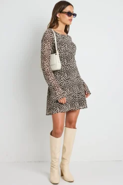 Georgia Mae Tempo Animal Long Sleeve Bias Mini Dress