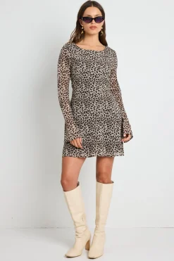 Georgia Mae Tempo Animal Long Sleeve Bias Mini Dress