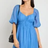 Ivy + Jack Terrace Blue Puff Sleeve Sweetheart Mini Dress