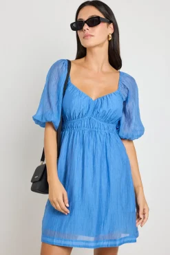 Ivy + Jack Terrace Blue Puff Sleeve Sweetheart Mini Dress