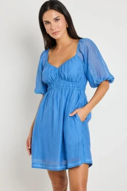 Ivy + Jack Terrace Blue Puff Sleeve Sweetheart Mini Dress