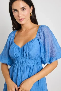 Ivy + Jack Terrace Blue Puff Sleeve Sweetheart Mini Dress